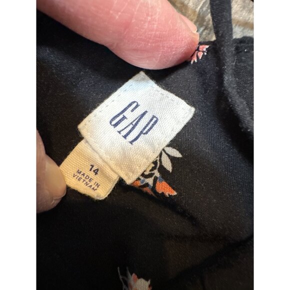 Gap Floral Print Black Dress Size 14 Rouched Back BabyDoll Whimsy Goth Coquette - Picture 5 of 9